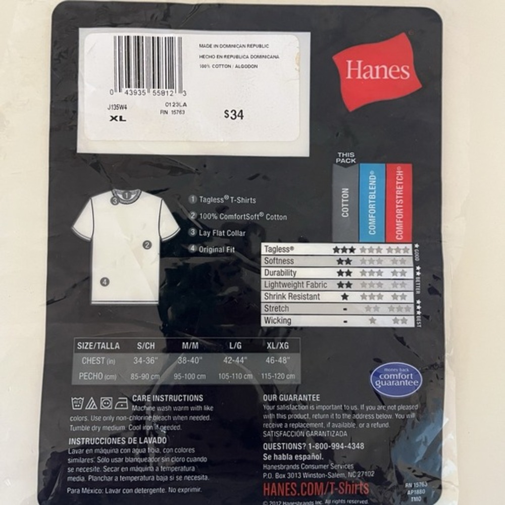 Hanes Tagless Underwear Men's XL Comfort Cotton Flex 3 Briefs/4 T-shirts NEW‎